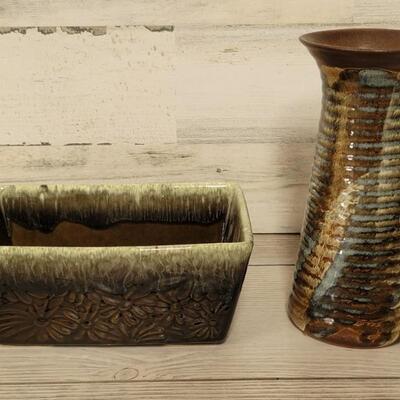(2) Hall USA Pottery Rectangular Planter & Vase
