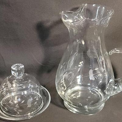 (2) Princess House Crystal Cheese / Butter Dish &
10in Pitcher