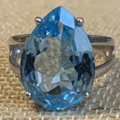 Sterling Silver Ring with Very Large Blue Topaz