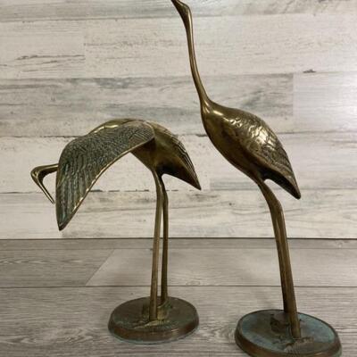 (2) Mid Century Pair Brass Decor Cranes