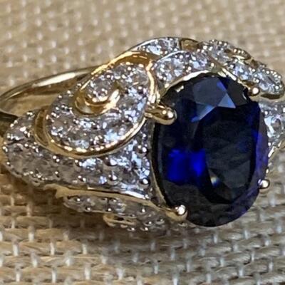 Sterling Silver Ring with Oval Sapphire Gemstone