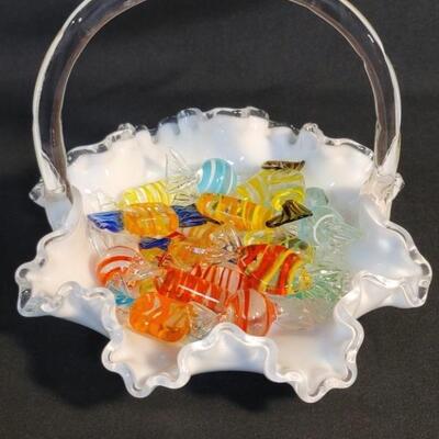 Fenton Silver Crest Basket w/ Murano Glass Candies