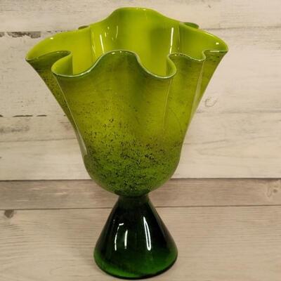 VIntage Olive Green Footed Fluted Vase