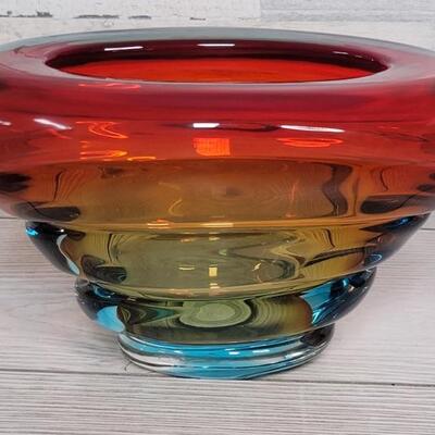 Murano Red Yellow & Blue Blown Art Glass Bowl
