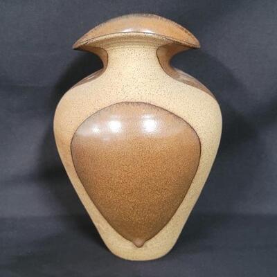 Singed 2-Tone Brown Pottery Vase
