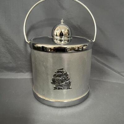 Silver-Tone Ice Bucket with Sailboat Emblem