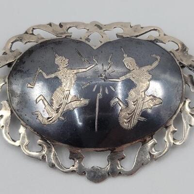 Vintage Sterling Buddhist Brooch from Siam