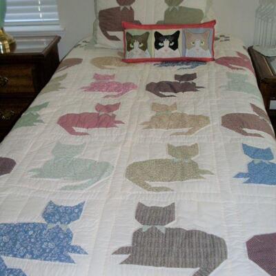 2ND TWIN BED WITH CAT PILLOW AND CAT QUILT