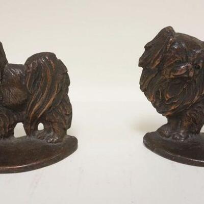1163	PAIR OF CAST BRONZE DOG BOOKENDS, SHI TZU, APPROXIMATELY 5 1/2 IN HIGH
