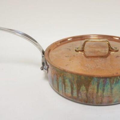 1025	MAUVIEL FRENCH COPPER COOKWARE, HANDLED PAN W/LID, APPROXIMATELY 18 1/4 IN X 3 IN HIGH
