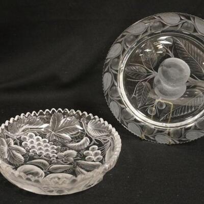 1082	2 PIECES CUT GLASS (POSSIBLY TUTHILL-NO SIGNATURE VISIBLE), INCLUDES BOWL & 10 1/2 IN PLATE, HAS SCRATCHES
