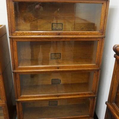 1101	OAK SECTIONAL BARRISTER BOOKCASE, GLOBE WERNICKE CO, 4 SECTIONS, APPROXIMATELY 31 IN X 11 IN X 62 IN HIGH
