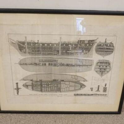 1207	LARGE FRAMED ENGRAVING OF SHIP CROSS SECTION MARINE APP. 28 3/4 IN X 23 1/2 IN  INCLUDING FRAME 
