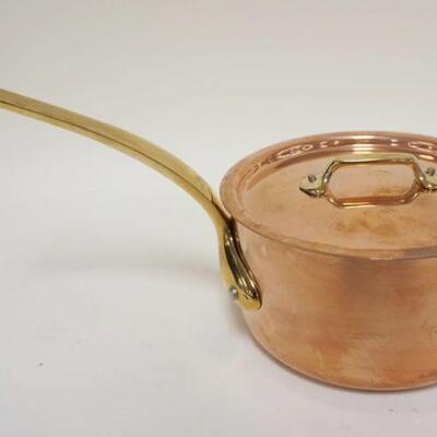 1029	MAUVIEL FRENCH COPPER COOKWARE BRASS HANDLED COVERED POT CASSEROLE SAUCE PAN
