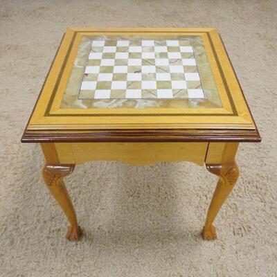 1010	BALL & CLAW FOOT GAME TABLE W/INSET ONYX CHESS BOARD & ONE DRAWER, 8 IN X 28 IN HIGH
