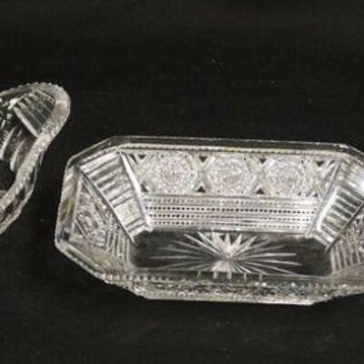 1072	3 PIECES SIGNED TUTHILL CUT GLASS INCLUDES A SMALL ASHTRAY & 2 SMALL DISHES, TRAY IS 8 3/4 IN ACROSS THE HANDLES
