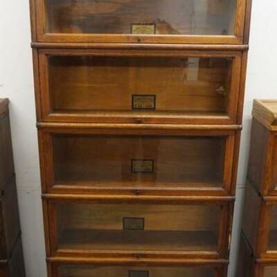 1103	OAK SECTIONAL BARRISTER BOOKCASE, GLOBE WERNICKE, 5 SECTIONS W/CUSTOME MADE TOP, APPROXIMATELY 34 IN X 11 IN X 76 IN
