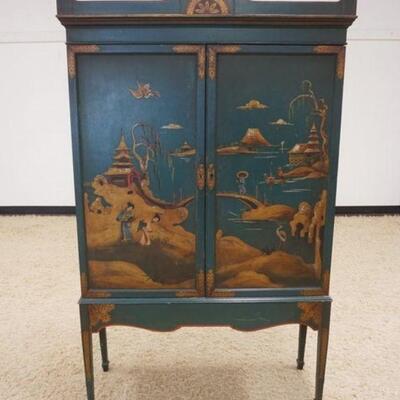 1011	BERKEY & GAY CHINOISERIE CABINET, ASAIN STYLE, 2 DOOR, SOME PAINT LOSS, 41 IN X 14 IN X 67 IN HIGH
