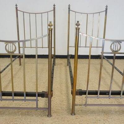 1204	PAIR OF ORNATE ENGLISH STYLE BRASS BEDS
