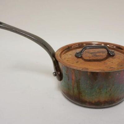 1019	MAUVIEL FRENCH COPPER COOKWARE, HANDLED POT W/LID, APPROXIMATELY 11 1/2 IN X 3 1/4 IN HIGH POT
