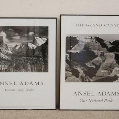 1056	2 FRAMED ANSEL ADAMS POSTERS, YOSEMITE VALLEY, WINTER & THE GRAND CANYON, OUR NATIONAL PARKS, LARGEST IS 24 IN X 31 1/4 IN INCLUDING...