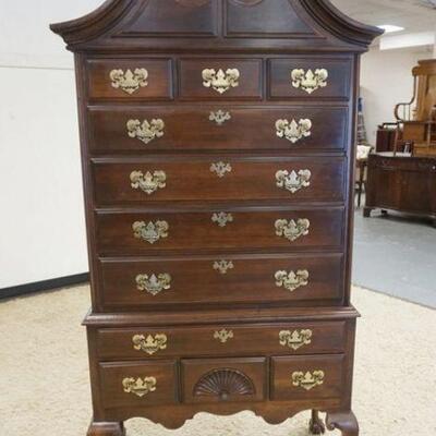 1120	HARDEN CHERRY HIGHBOY CHEST OF DRAWERS W/SHELL CARVED DRAWER & BALL & CLAW FEET, 39 IN X 20 IN X 81 IN HIGH
