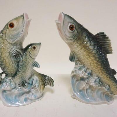 1169	2 POTTERY FISH FIGURES W/APPLIED GLASS EYES, APPROXIMATELY 8 IN HIGH
