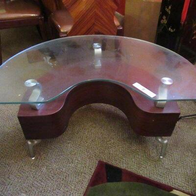 UNIQUE CONTEMPORARY MODERN GLASS TOP COFFEE TABLE 35” WITH SLIDING DOORS