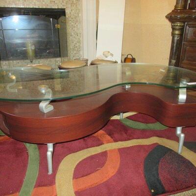 UNIQUE CONTEMPORARY MODERN GLASS TOP COFFEE TABLE 50” WITH SLIDING DOORS