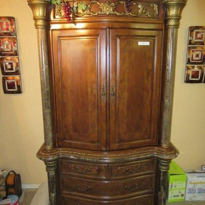 ARMOIRE TV CABINET HUTCH 52” X 25” X 87” HAS SOME DAMAGE AS PICTURED! CONTENTS NOT INCLUDED.