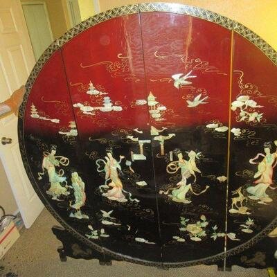 ORNATE ASIAN CHINESE LACQUER SCREEN FOUR PANELS