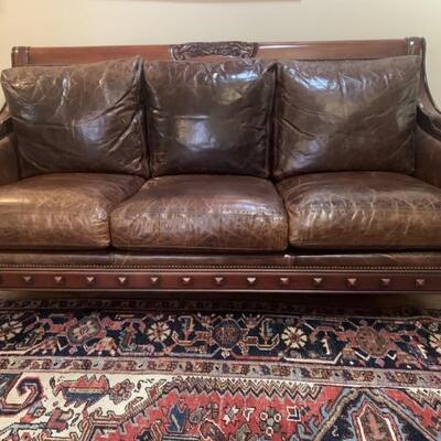Luscious Leather & Wood 3 Cushioned Sofa, 1 of 3 in Set