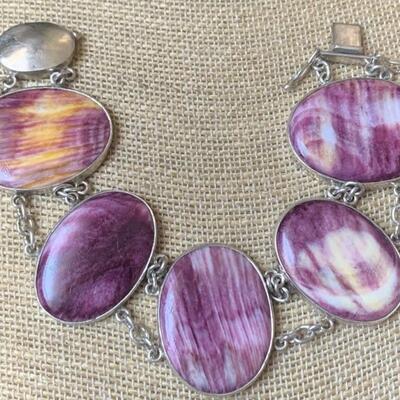 Sterling Silver and Purple Oyster Shell Linked
Bracelet