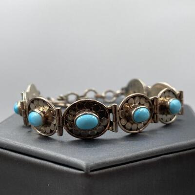 925 Silver and Turquoise Bracelet, tl weight 18.1grams