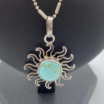 925 Silver and Turquoise Sun Pendant on Necklace