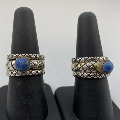 925 Silver and Lapis Stacked Ring, Set Sized 7.5