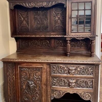 19th C Black Forest Gothic Revival Hunt Cabinet
