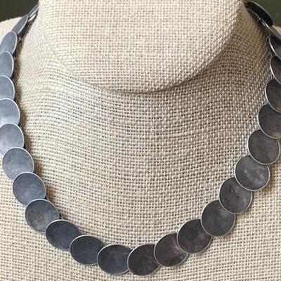 Sterling Silver Unusual Linked Disc Necklace