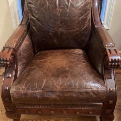 Leather and Wood Oversized Chair, 3 of 3 in Set