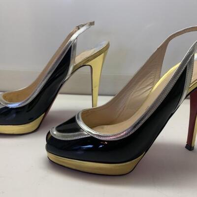 Christian Louboutin Black, Silver and Gold Pumps