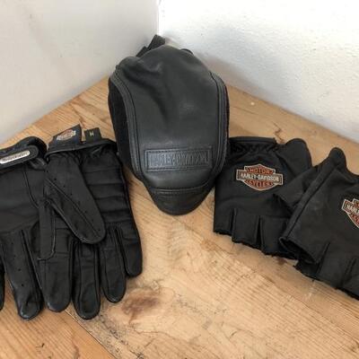 Harley Davidson Leather Skull Cap and Gloves