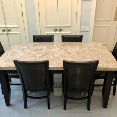 Stone-Look Top Dining Table with 6 Chairs