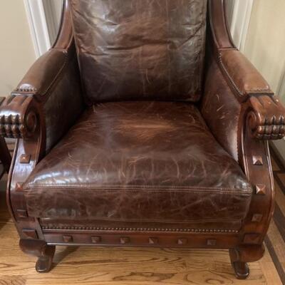 Leather and Wood Oversized Chair, 2 of 3 in Set