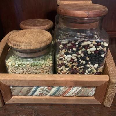 (5) Wood and Glass Canister Set