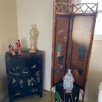 Vintage Bamboo Hand Painted Room Divider 