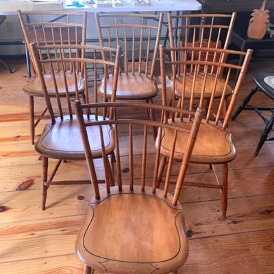 Set of six Hitchcock plank seat chairs