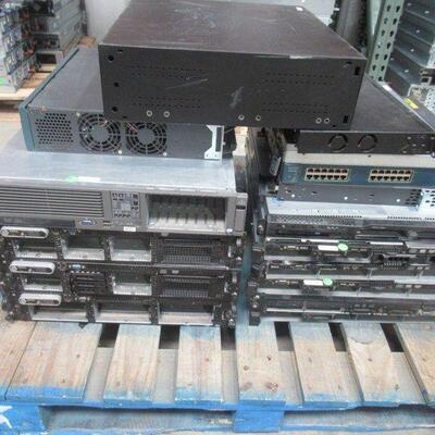 PALLET OF SERVERS NO HARD DRIVES AND POWER BATTERY BACK UP UNIT SOLD FOR PARTS OR REPAIR