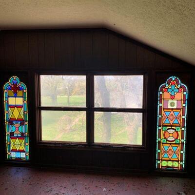 Stain glass windows, old double window