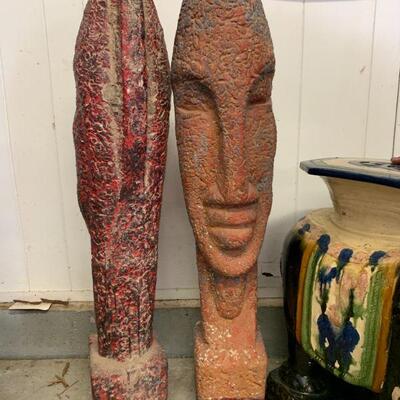 Iron stone tiki Polynesian statues about 3â€™ tall