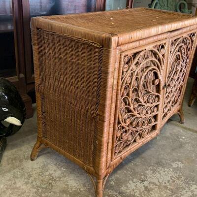Vintage Rattan Wicker Cabinet